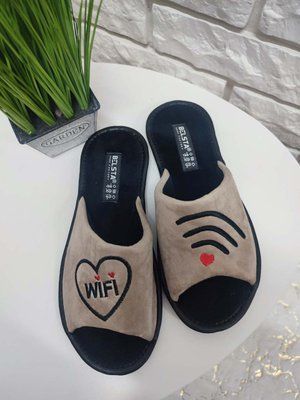 Тапочки кімнатні Белста велюр WI-FI беж/чорні 41 WI-FI/чорн41 фото